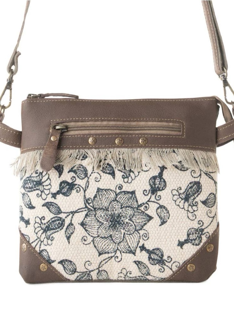 Inkwild Vintage Crossbody Bag for Women in Ivory with Fringe Detail